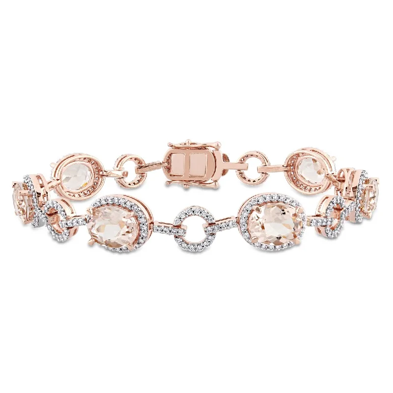 Women’s adjustable gold bracelets with gemstones-Miadora 11 3/4ct TGW Morganite and 1 1/2ct TW Diamond Link Bracelet in 14k Rose Gold