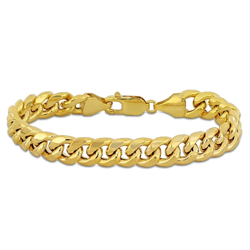 Custom engraved leather bracelets for her-Miadora 9.25mm Miami Cuban Link Chain Bracelet in 10k Yellow Gold - 7.5 in