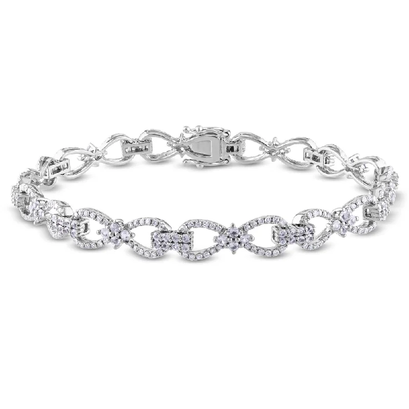 Custom leather bracelets for men-Miadora Signature Collection 10k White Gold 1ct TDW Diamond White Sapphire Bracelet (SI1-SI2)