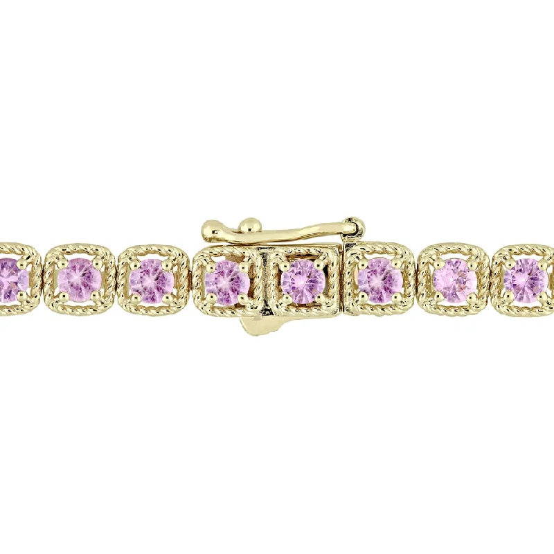 Women’s silver cuff bracelets with diamonds-Miadora Signature Collection 14k Yellow Gold Pink Sapphire Tennis Bracelet