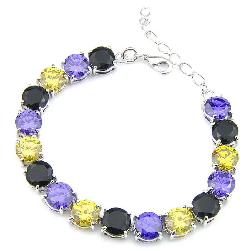 Adjustable bangles for women-Multi-Color Amethyst Citrine Black Onyx Tennis Bracelet