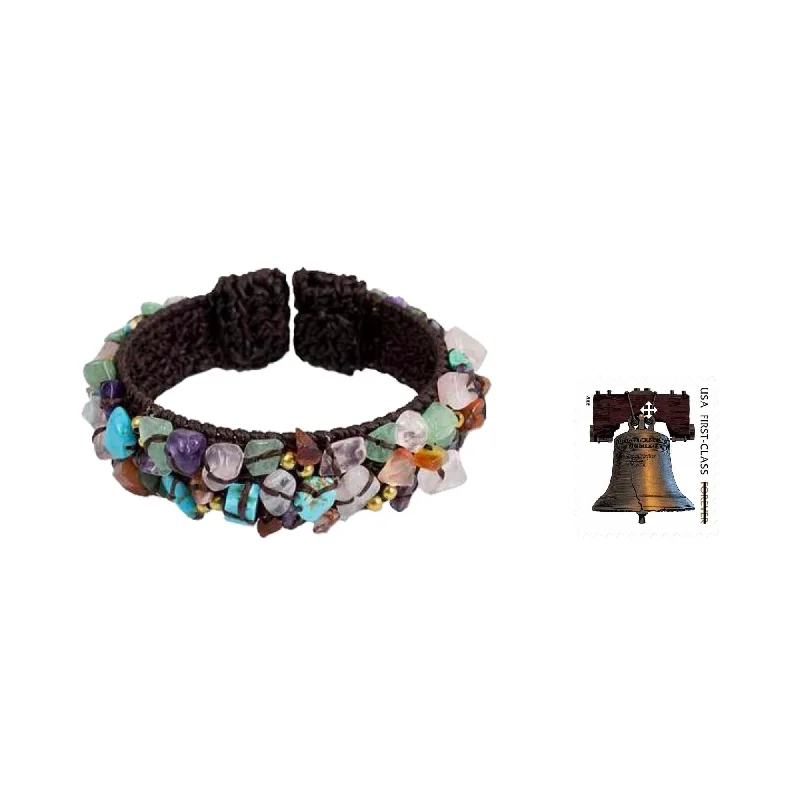 Fashionable beaded bracelets for women-Multi-gemstone 'Colorful Day' Cuff Bracelet