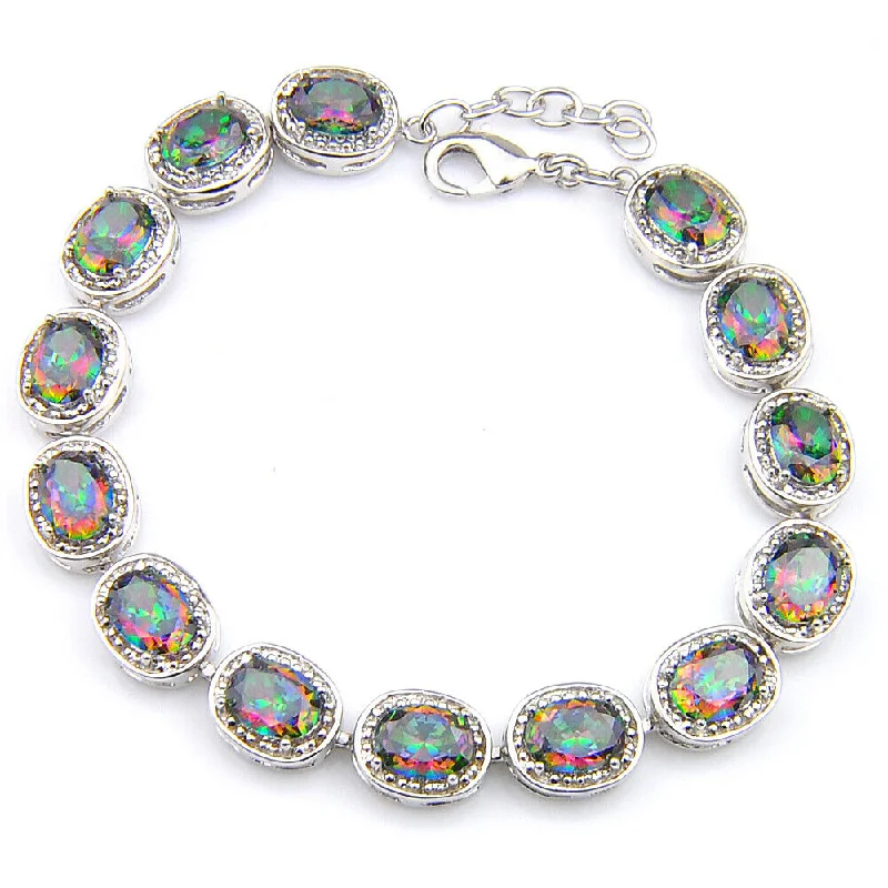 Men’s bracelets with unique designs-Mystic Topaz Oval Shape Tennis Bracelet