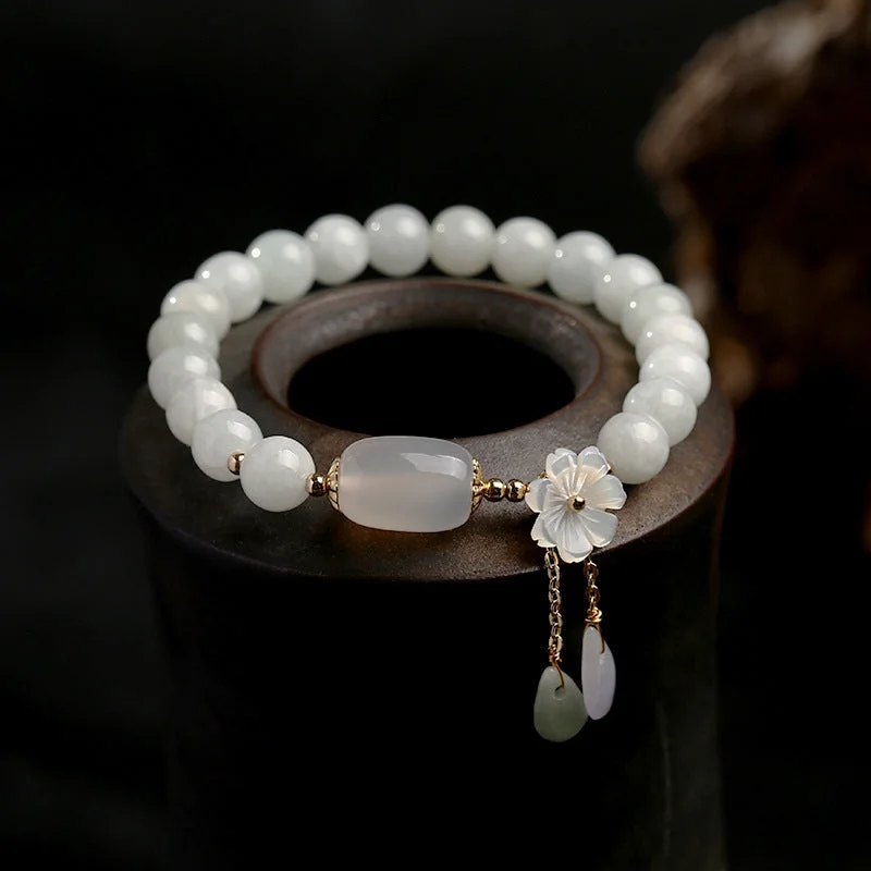 Elegant gold bracelets for weddings-Natural Jade Agate Shell Water Drop Flower Bead Bracelet