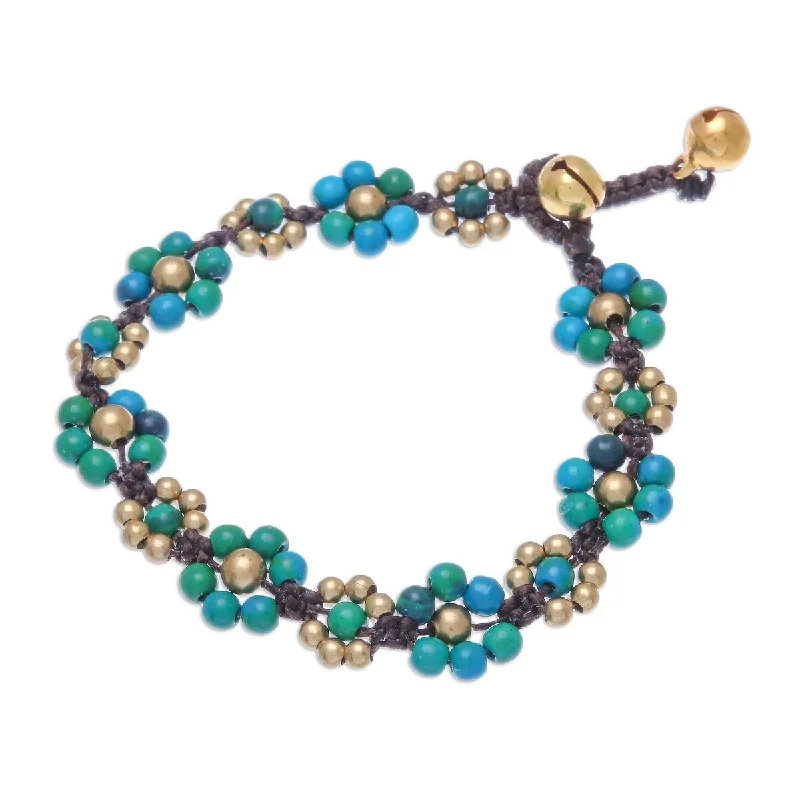 Gold bracelets with diamonds for women-NOVICA Blooming with Love, Serpentine beaded macrame bracelet