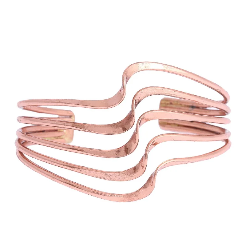 Personalized gold bangles for special occasions-NOVICA Brilliant Waves, Copper cuff bracelet