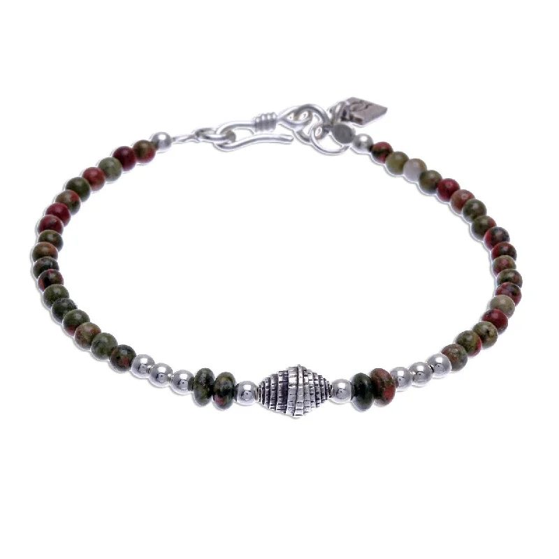 Women’s adjustable gold bracelets with gemstones-NOVICA Earthy Silver, Unakite beaded bracelet