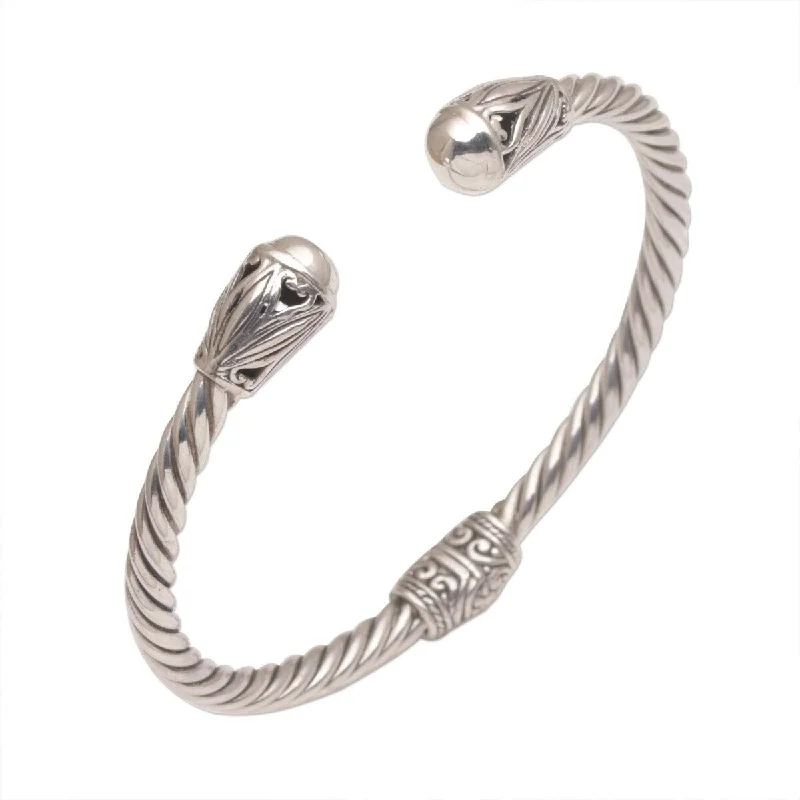 Unique friendship bracelets for girls-NOVICA Eternal Garden, Sterling silver cuff bracelet