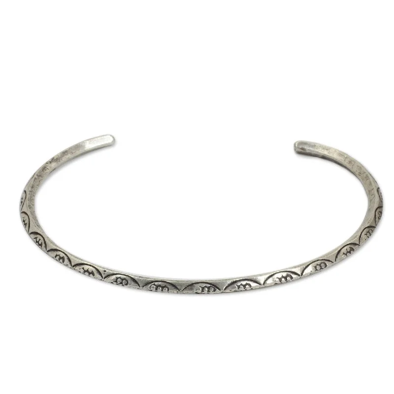 Designer silver bracelets with gemstones-NOVICA Garland, Sterling silver cuff bracelet