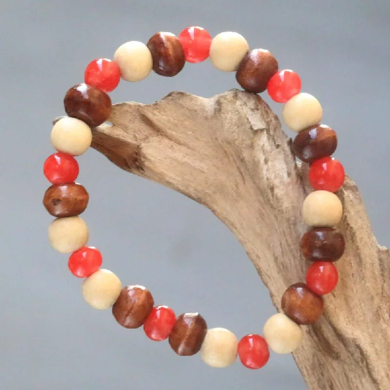 Custom gemstone bracelets for her-NOVICA Handmade Ceramic Albesia Wood 'Red Connection' Bracelet (Indonesia)