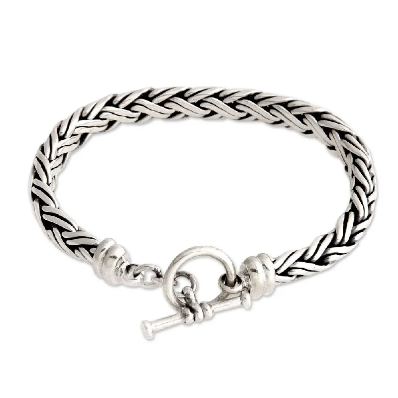 Designer bracelets for women with gemstones-NOVICA Handmade Connected Lives Elegant Toggle Clasp Braided 925 Sterling Silver Silver Womens Bracelet (Indonesia)