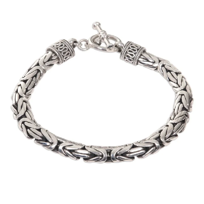 Unique charm bracelets with engraving-NOVICA Handmade Dragon and Naga Snake Chain Bracelet (Indonesia) - Silver