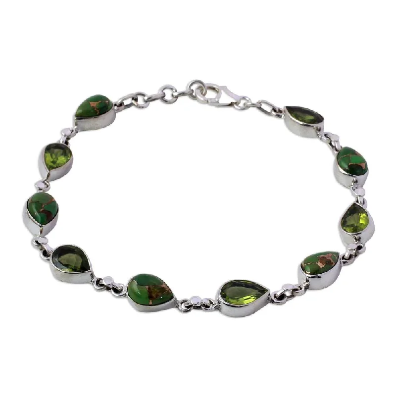 Women’s sterling silver stackable bracelets-NOVICA Handmade Sunny Drops In Green Peridot Link Bracelet (India) - 7'6" x 9'6"