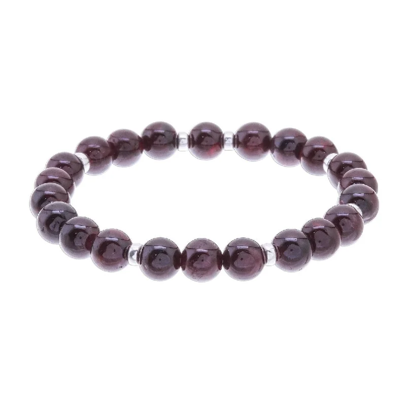 Gold bracelets for weddings with diamonds-NOVICA Happy Nature, Garnet beaded stretch bracelet