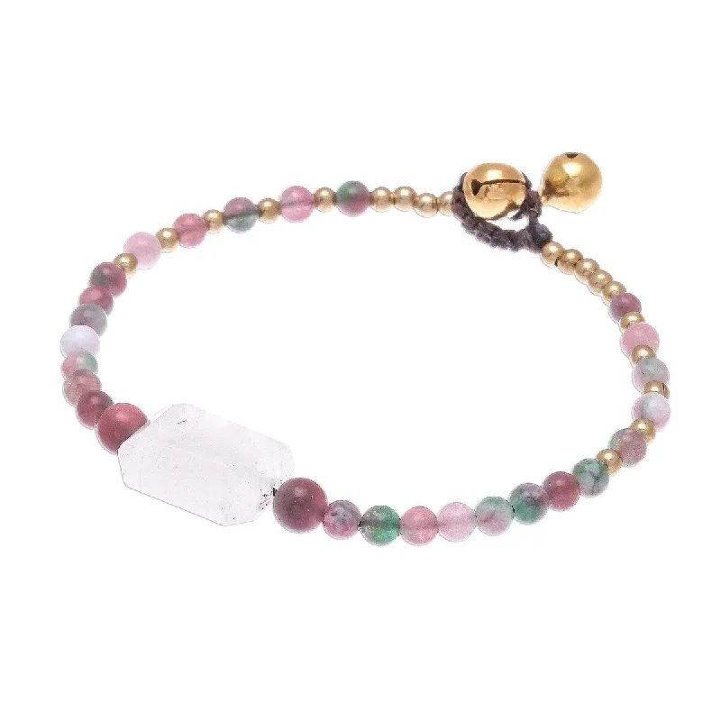 Fashionable stacking bracelets for women-NOVICA Magical Day, Rose quartz and agate beaded pendant bracelet