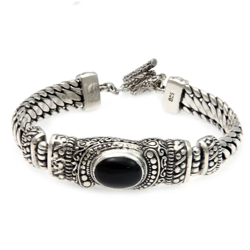 Custom engraved bracelets for gifts-NOVICA Royal Bali, Men's onyx bracelet