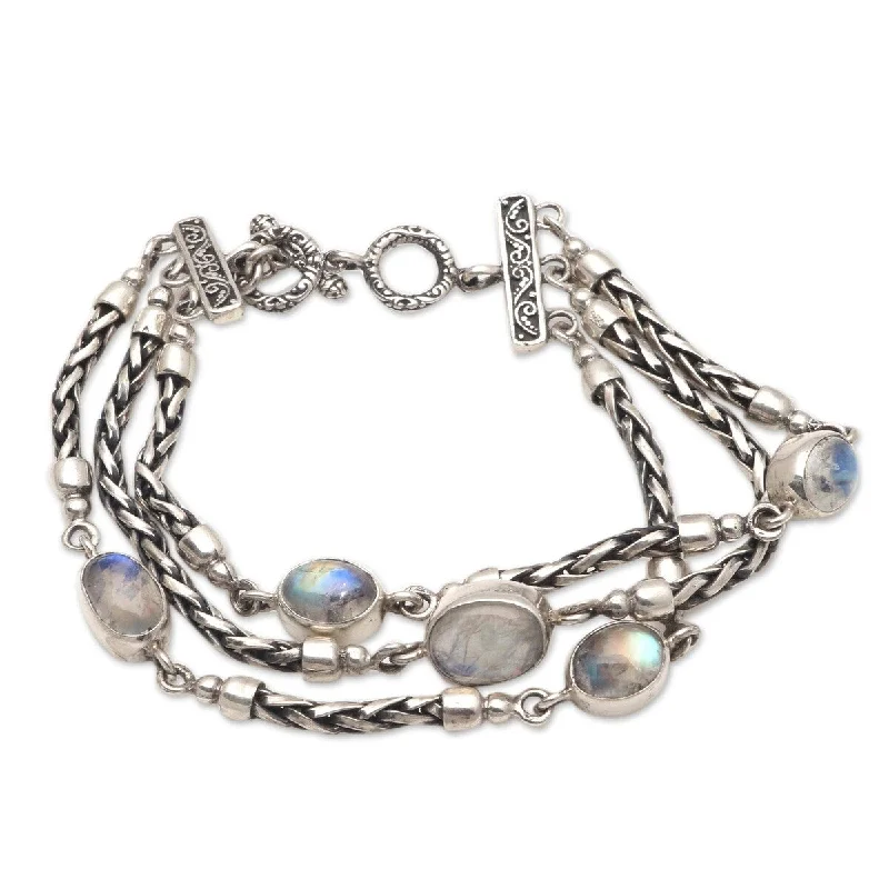 Unique gemstone bracelets for women-NOVICA Storm Within, Rainbow moonstone link bracelet