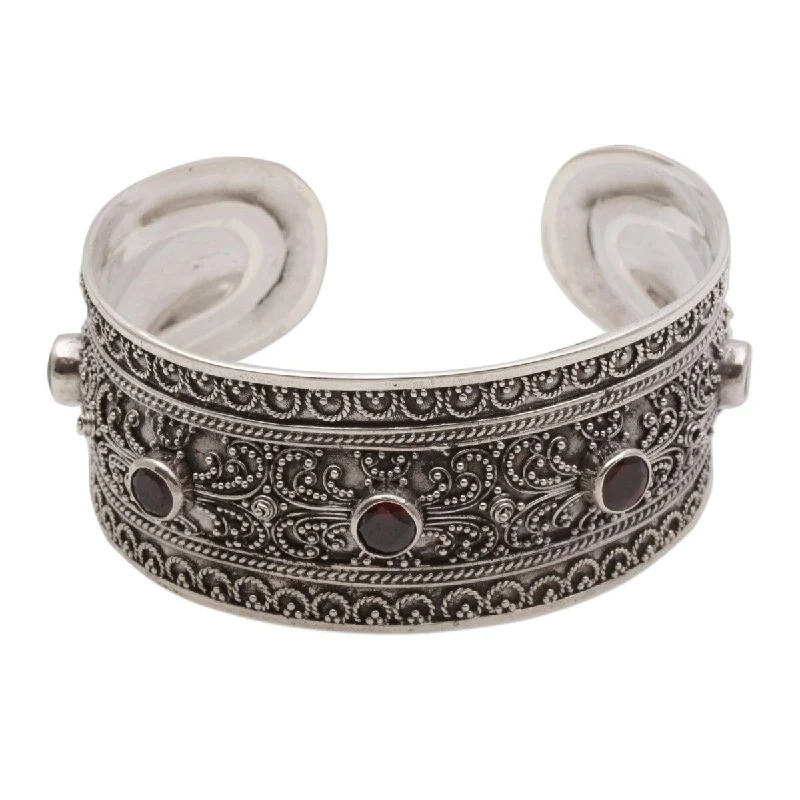 Luxury diamond bracelets for women-NOVICA Uluwatu Altar, Garnet cuff bracelet