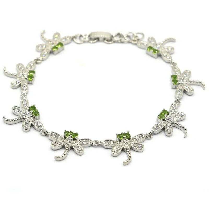 Custom engraved bracelets for gifts-Peridot Micro-Pave Dragonfly Tennis Bracelet