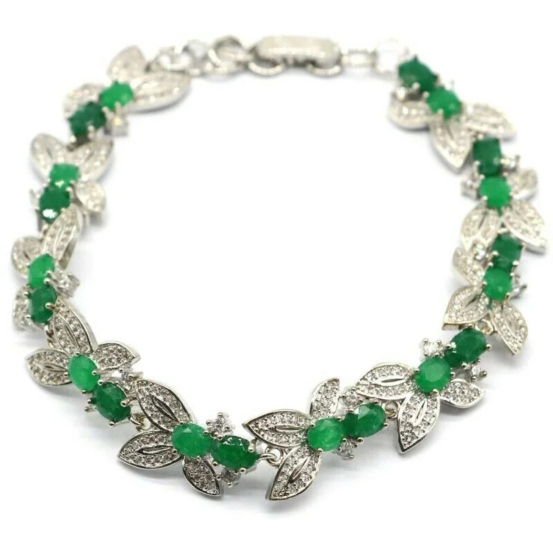 Custom engraved bracelets for couples-Real Natural Emerald Micro-Pave CZ Tennis Bracelet