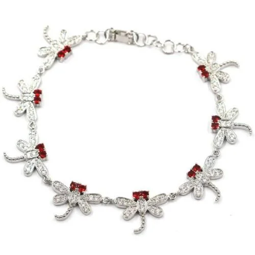 Custom silver bracelets with pearls-Red Ruby Dragonfly Tennis Bracelet