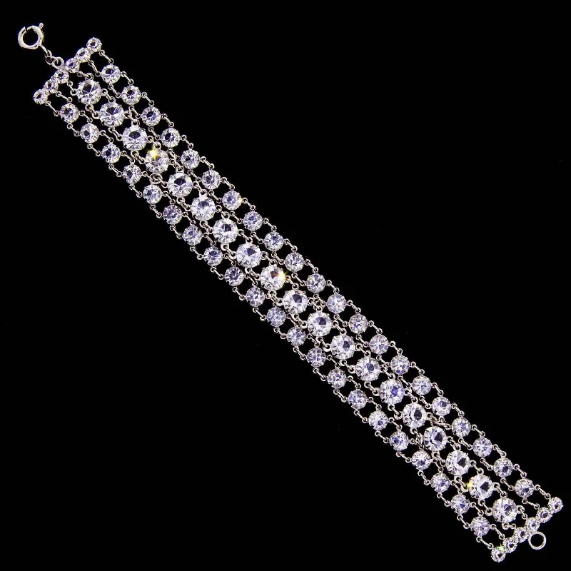 Elegant pearl bracelets for weddings-1928 Jewelry 3 Row Round Vintage Austrian Crystal Link Bracelet