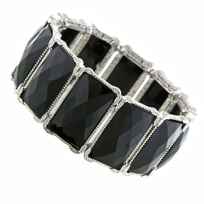 Simple adjustable bracelets for men-1928 Jewelry Jet Rectangle Stretch Bracelet