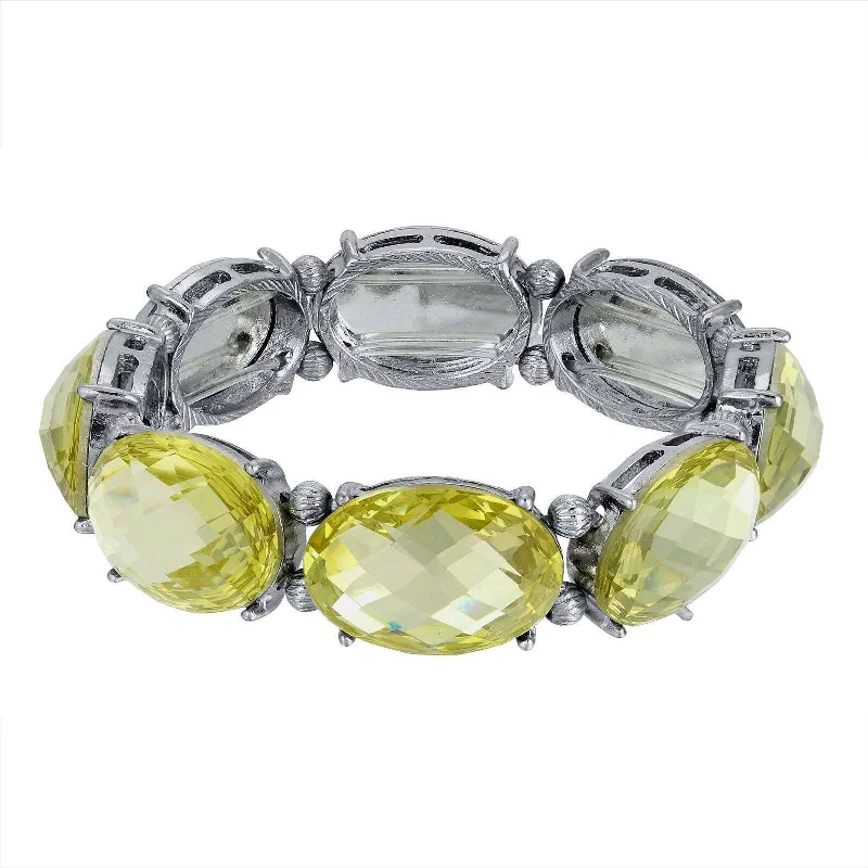 Fashionable stacking bracelets for women-1928 Jewelry Light Yellow Crystal Oval Faceted Stretch Bracelet