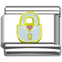 Trendy gold bangles for women-Stainless Steel 9mm Shiny 'White Padlock with Pink Heart' Link for Italian Charm Bracelet