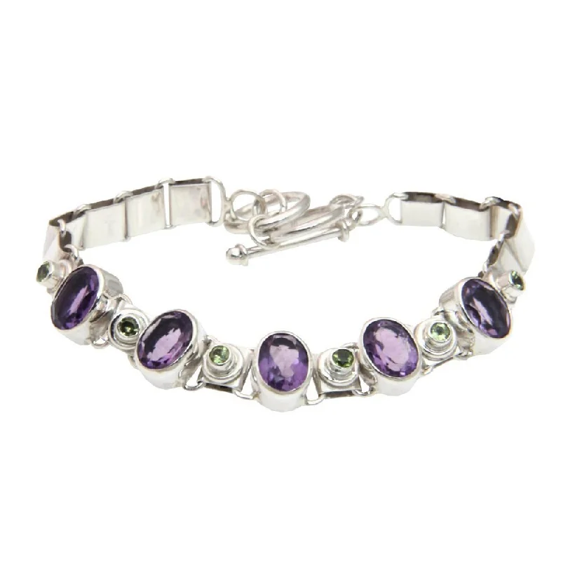 Simple sterling silver bracelets for women-Sterling Silver Amethyst and Peridot 'Exuberance' Bracelet