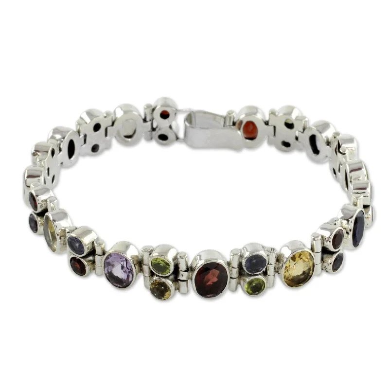 Men’s bracelets with unique designs-Sterling Silver Amethyst/ Garnet 'Sparkle' Bracelet