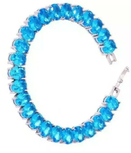 Fashion bracelets with diamonds for men-Sterling Silver Aquamarine Gemstone Tennis Bracelet