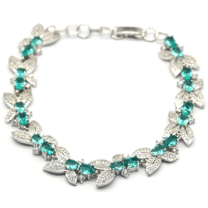 Custom engraved charm bracelets for women-Sterling Silver Created Aquamarine CZ Tennis Bracelet