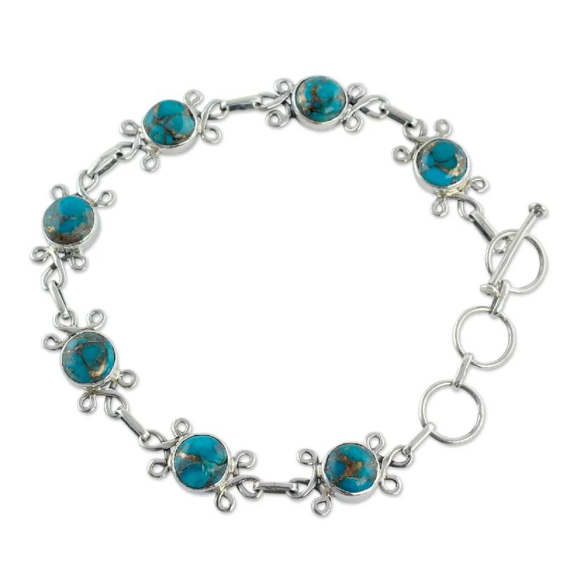 Men’s cuff bracelets with diamonds-Sterling Silver 'Daisy Chain' Composite Turquoise Bracelet (India)