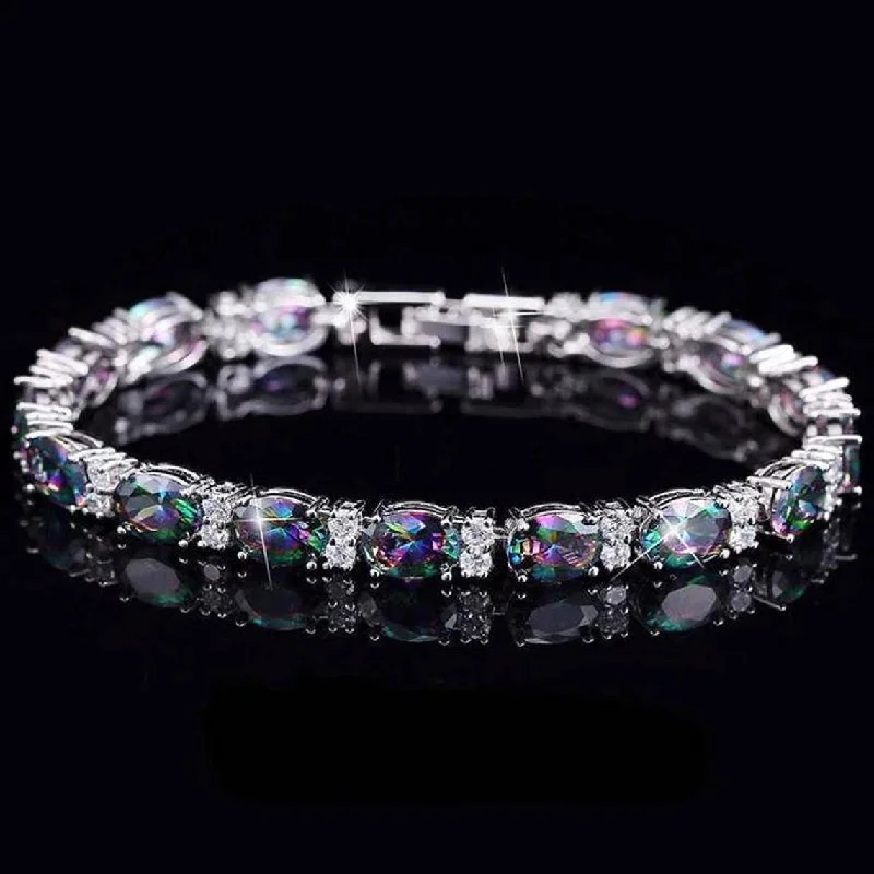 Custom signet bracelets for men-Sterling Silver Rainbow Mystic Topaz Tennis Bracelet