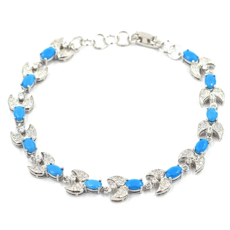 Unique gemstone bracelets for women-Sterling Silver Sleeping Beauty Turquoise Micro-Pave Tennis Bracelet