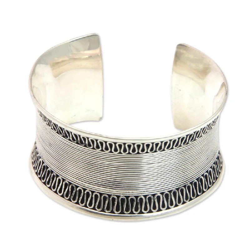 Classic gold bangles for women-Sterling Silver 'Sukawati Lace' Cuff Bracelet (Indonesia)