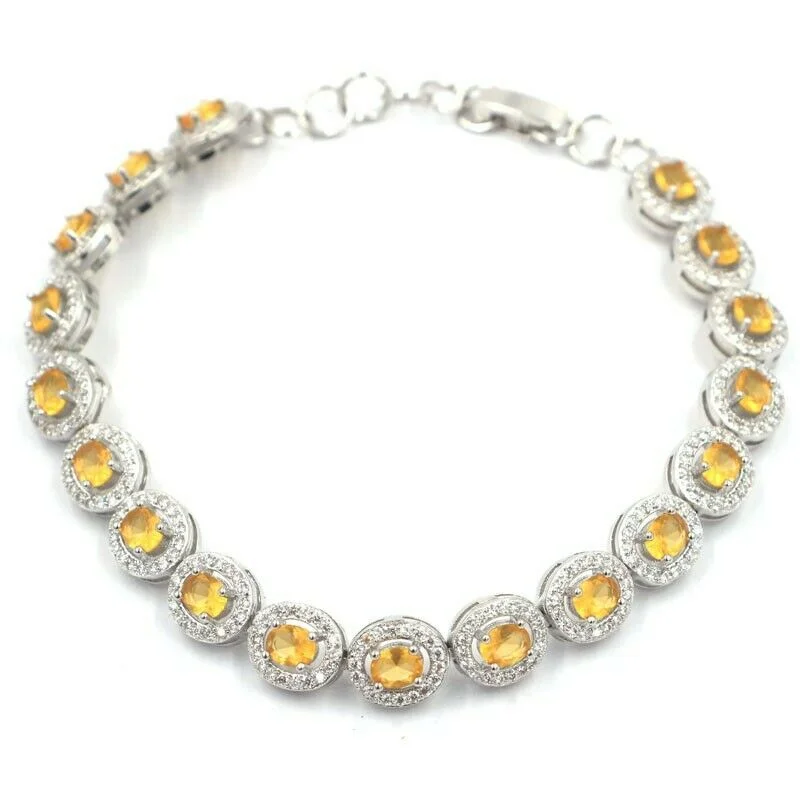 Custom engraved bracelets for gifts-Sterling Silver Yellow Brazilian Citrine Tennis Bracelet