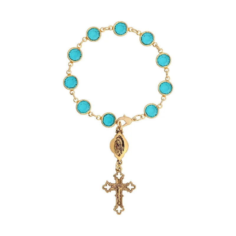 Fashionable pearl bracelets for women-Symbols Of Faith Austrian Crystal Blue Zircon Rosary Style Bracelet