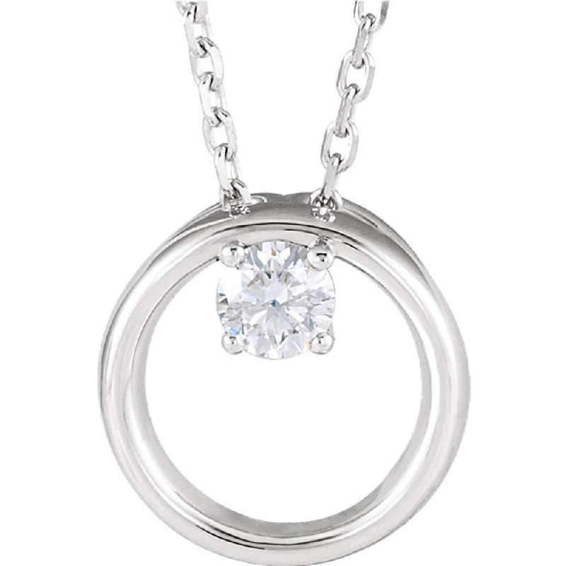 spiritual necklace for women -1/10 Ct Diamond Solitaire Circle Pendant 14k White Gold Necklace 9.7MM