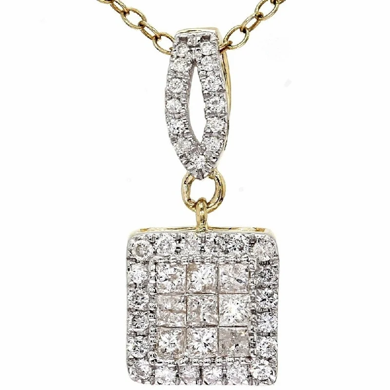 butterfly pendant necklace -1/2Ct Diamond Princess Cut Dangle Cluster Solitaire Pendant 10k Yellow Gold