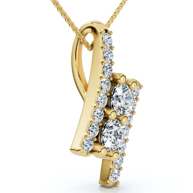 crystal pendant necklace -1/2Ct Two Stone Diamond Pendant Gold Necklace Lab Grown 18" Lab Grown