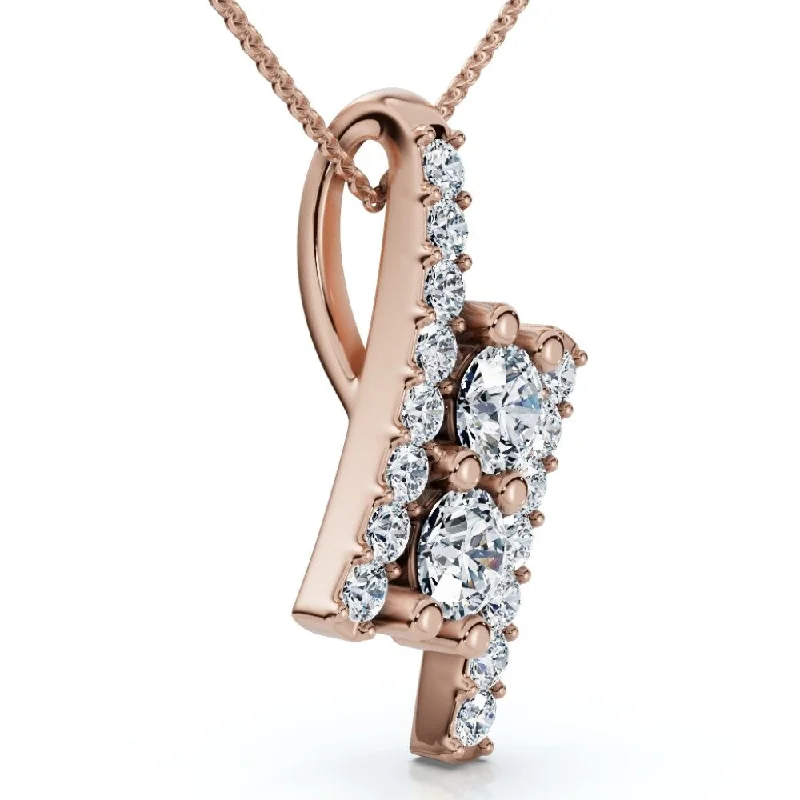 luxury gold necklace for women -1/2Ct Two Stone Diamond Pendant Gold Necklace Lab Grown 18" Lab Grown