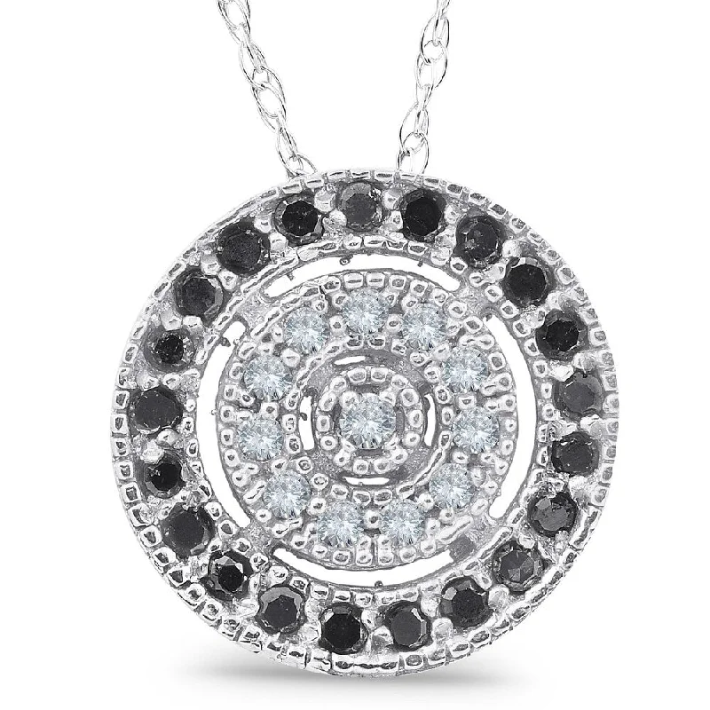 long pendant necklace for women -1/3ct Black & White Diamond Fancy Circle Pave Pendant