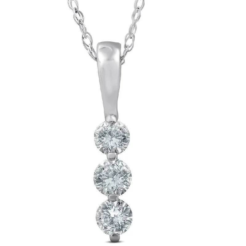 double chain necklace for men -1/4ct 3 Stone Round Three Diamond Pendant White Gold