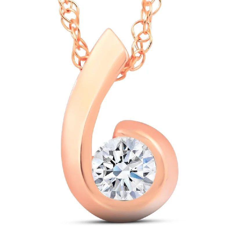 polished silver necklace for men -1/4ct Diamond Pendant 14K Rose Gold