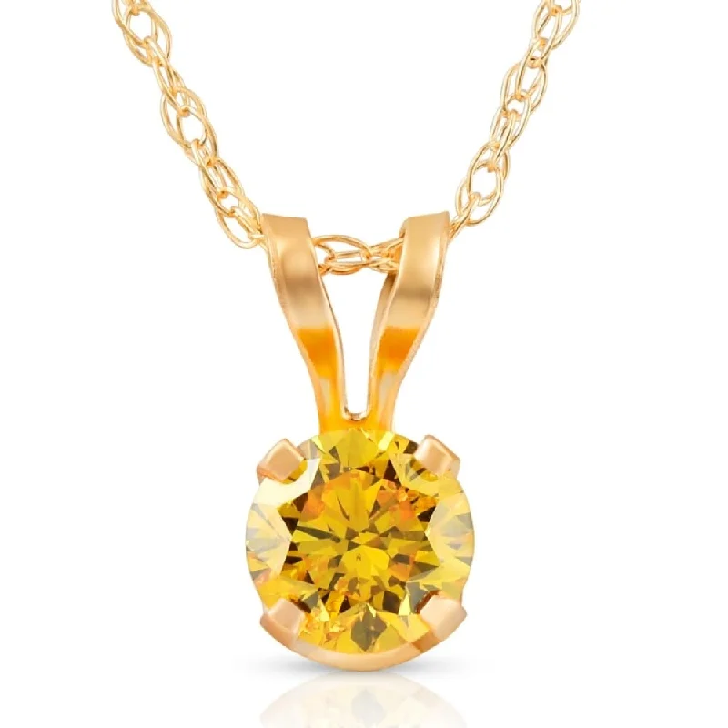 oval pendant necklace for women -1/4Ct Fancy Canary Yellow Diamond Lab Grown Pendant 14k Yellow Gold Necklace