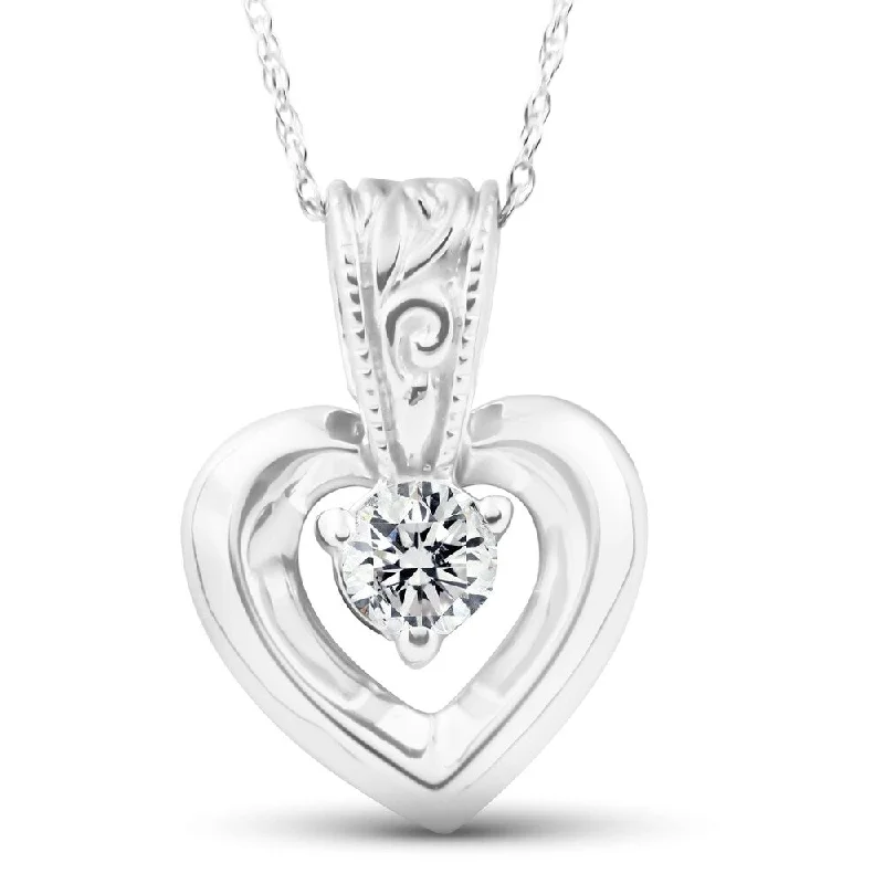 18k gold necklace for men -1/4Ct Solitaire Heart Diamond Solitaire Pendant 10k White Gold 17mm Tall