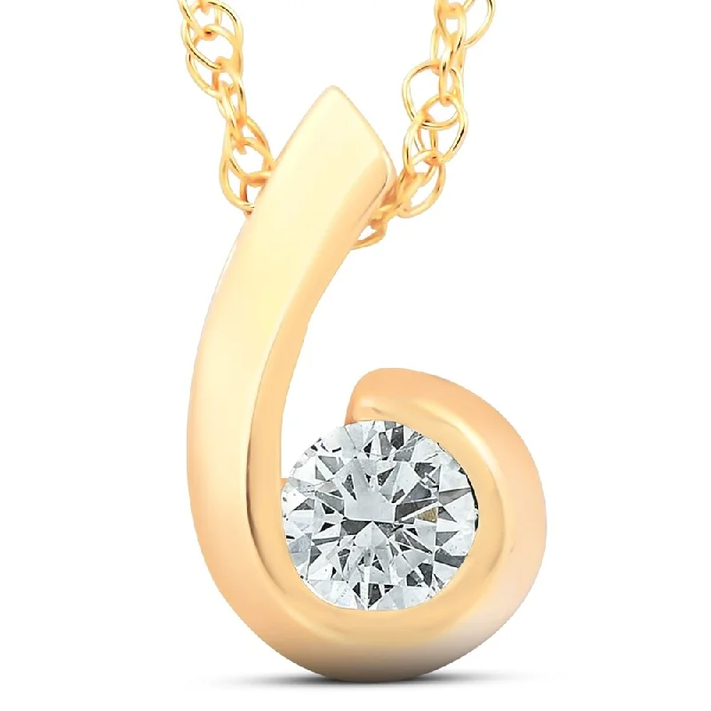 vintage necklace for women -1/4ct Solitaire Round Diamond Pendant Yellow Gold