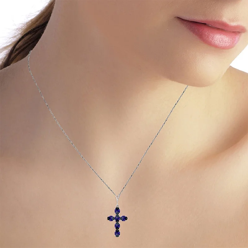 angel wing necklace for women -1.5 Carat 14K Solid Gold Gemstone Cross Necklace Natural Sapphire